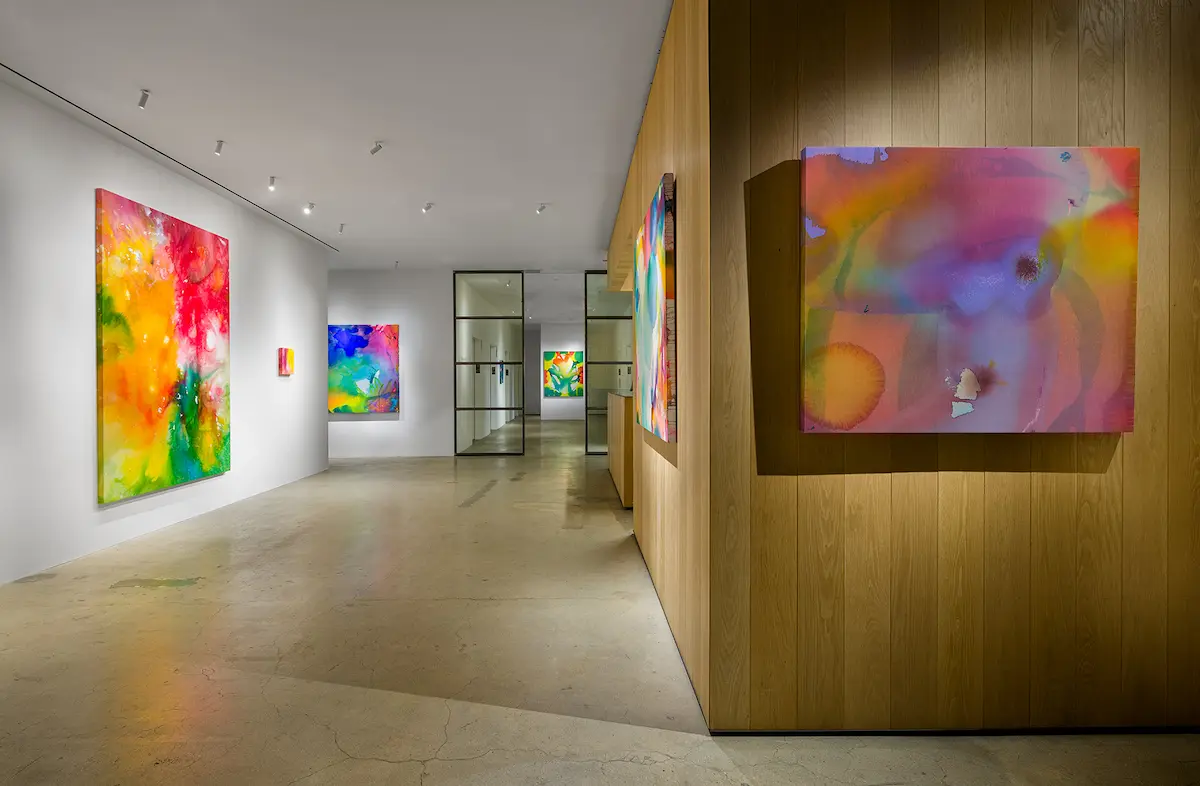 Los Angeles artist Kim DeJesus makes her way to New York with her latest collection of colorful washes on canvas at Morris Adjmi Architects’ showroom in a solo exhibition “The Map Home.